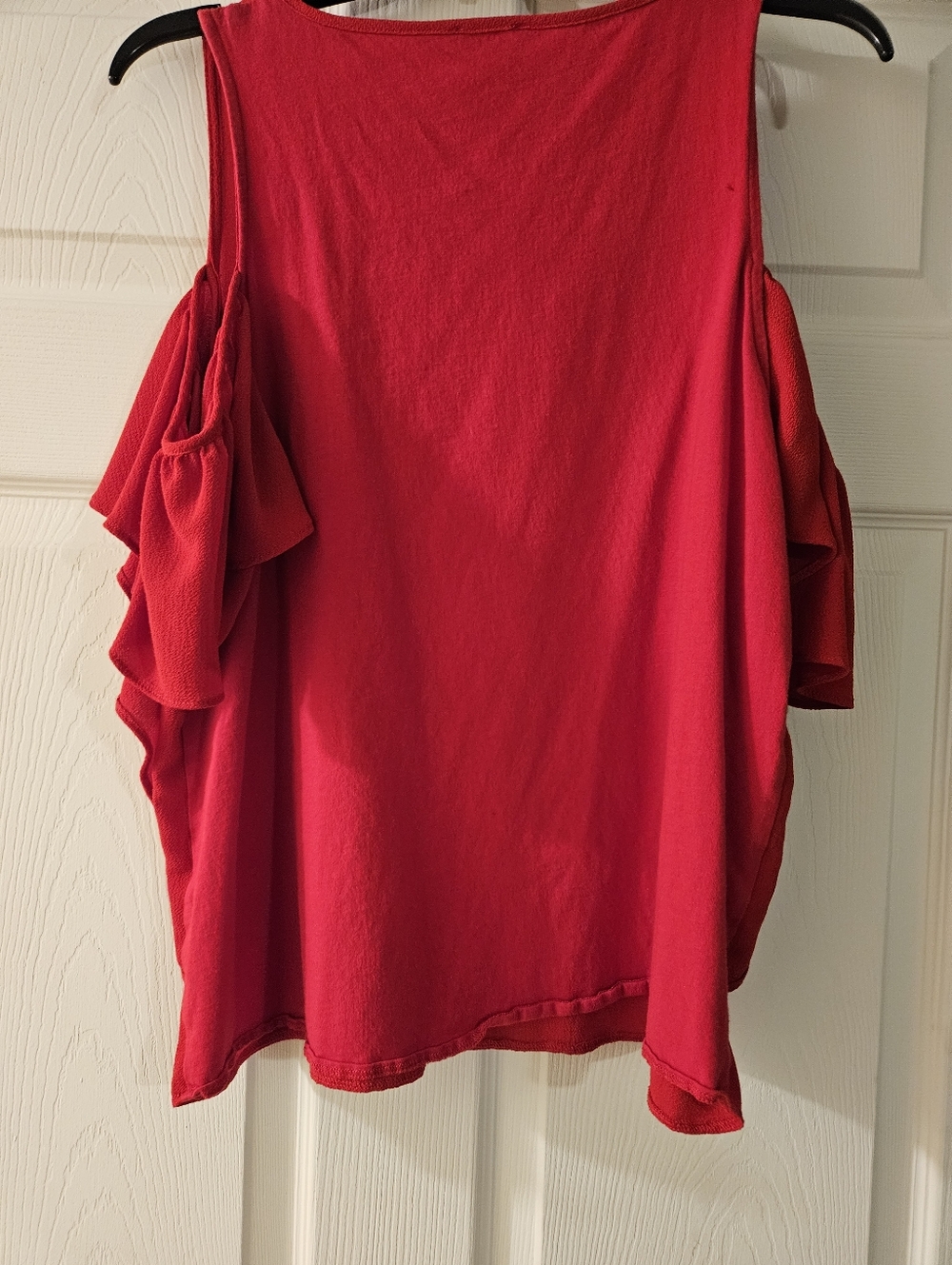 Cold-Shoulder Ruffle Women's Top - Red - Picture 3 of 3